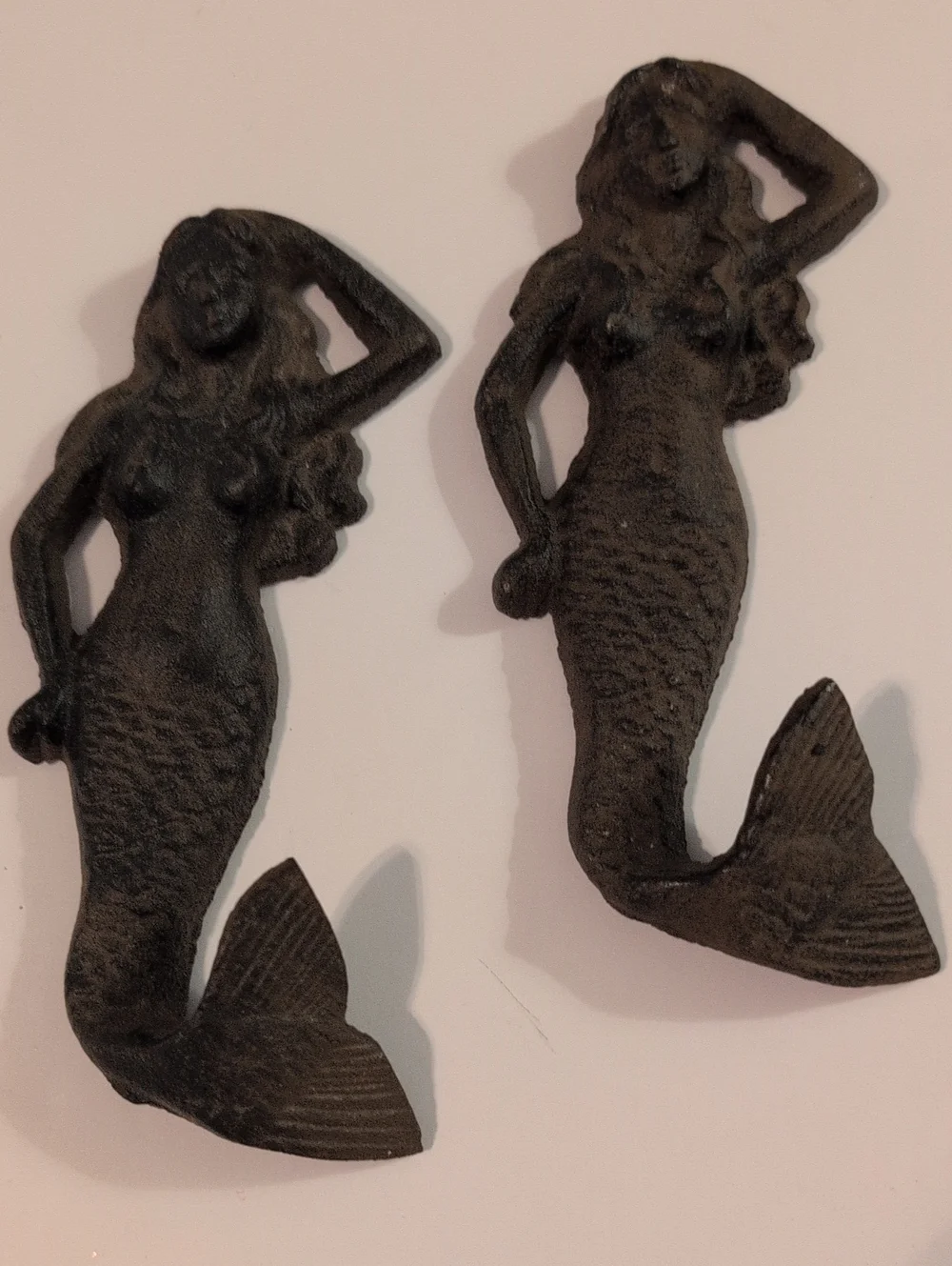 Decorative Mermaid Wall Hooks - Black Cast Iron (Set of 2)
